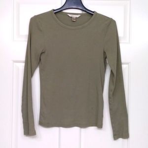 BANANA REPUBLIC OLIVE LONG SLEEVE STRETCH TOP - SMALL